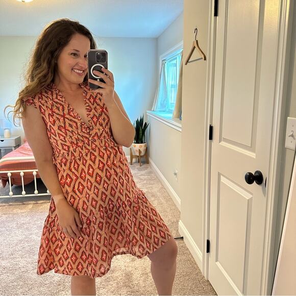 Banjanan Pink Red Printed Cotton Mini Dress Small - Picture 3 of 11